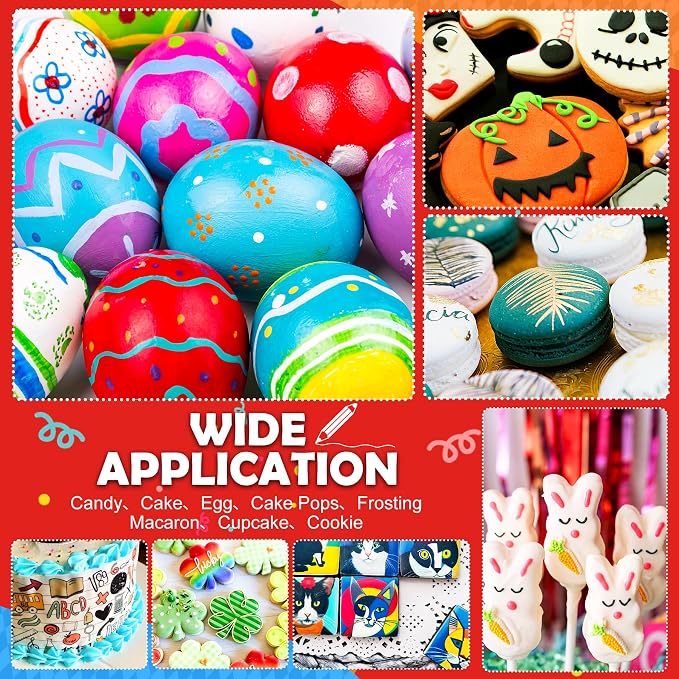 Edible Markers for Cookie Decorating, 10Pcs Food Coloring Pens Double Side Food Grade Edible Pens with Fine & Thick Tip for Cakes, Easter Eggs, Fondant, Cookies, Frosting, Painting, Baking, Macarons