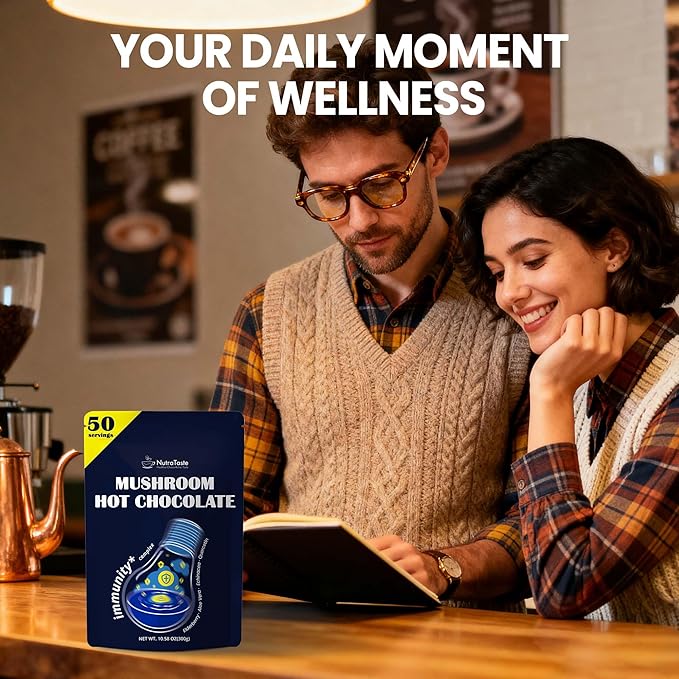 50 Servings Mushroom Hot Chocolate | 10 Mushrooms and Elderberry, Aloe Vera, Echinacea & Quercetin | Support Immunity, Gut & Stress Health | Cocoa Powder, No Melatonin | Vegan & Keto, Gluten-Free