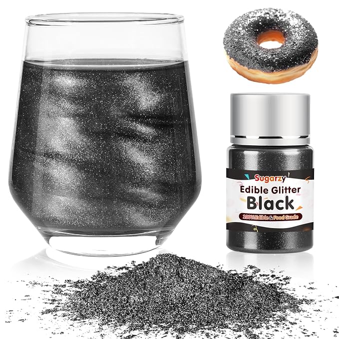 Edible Black Glitter for Drinks, Food Grade 10g Black Sprinkles Cake Decorating Supplies, Edible Luster Dust for Cocktail Beverages, Food Coloring Shimmer Powder for Baking,Cake Cupcakes Cookies Drinks Candy Strawberries Decorations