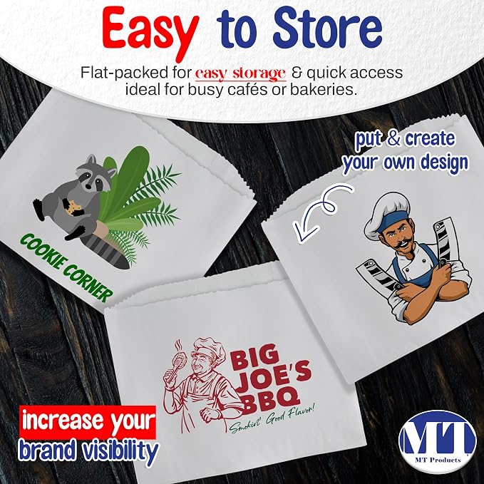 MT Products Custom Printed Small White Paper Bags 6" x 6.5 - Personalized Disposable White Cookie Bags