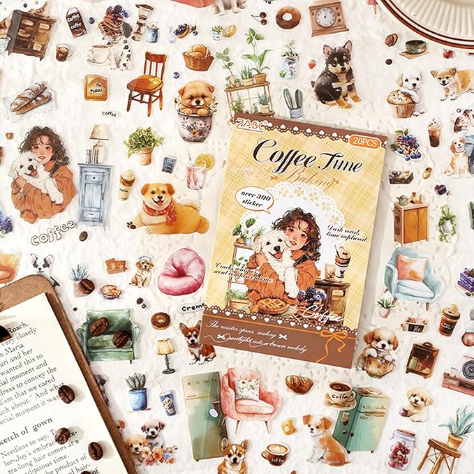 Puppy Series Sticker Scrapbooking Supplies for Junk Journal, 20 Sheets PET Stickers