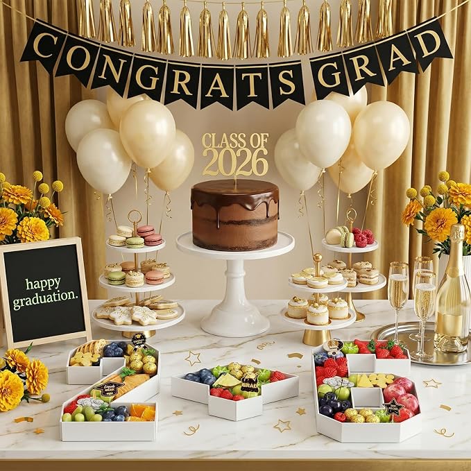 HILAVO 26 Charcuterie Numbers Fillable, 3Pcs 13.7" Graduation Cap Number Charcuterie Board Box 2026 Graduation Decorations Food Serving Tray for Class of 2026 Congrats Grad Party Decorations