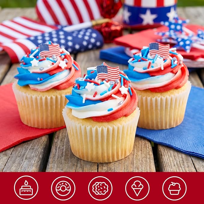 3oz Red White and Blue Sprinkles, July 4th Sprinkles for Cake Decorating, Patriotic Stars and Stripes Mix Candy for Cake Toppers, Ice Cream Brownie Cookie Dessert Topping