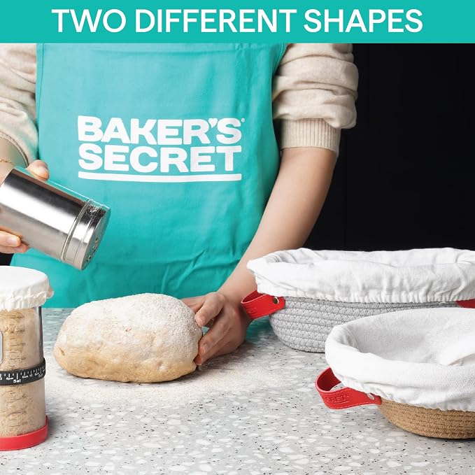Baker's Secret Cotton Rope Banneton Bread Proofing Basket Set, 2 x Oval Bread Basket with Liners & Covers for Artisan Bread Baking, Sourdough Bread Baking Supplies