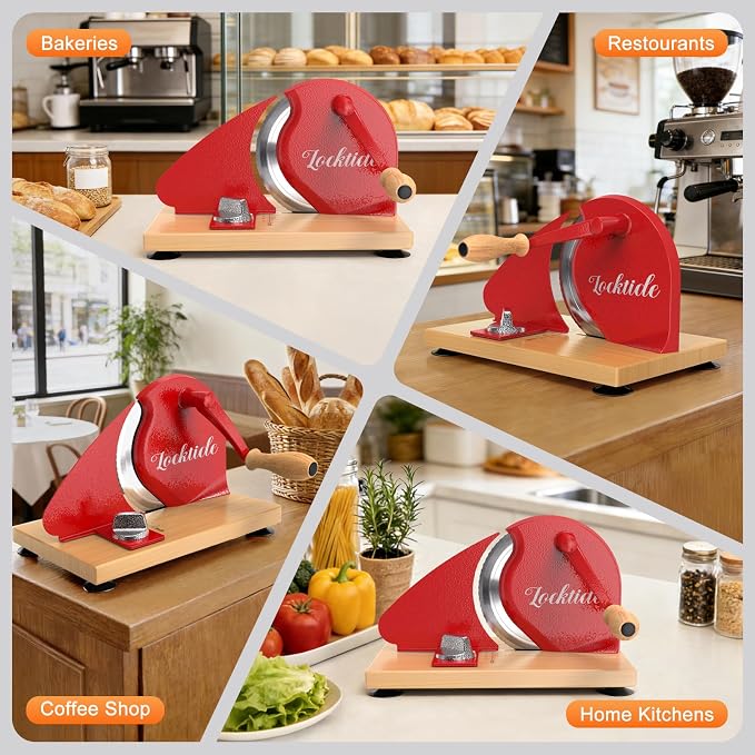 Manual Bread Slicer for Homemade Sourdough Bread, Hand Crank Bread Slicer With Scale Line, Suction Cups and Quality Solid Wood Base, Adjustable Thickness, Evenly Slice