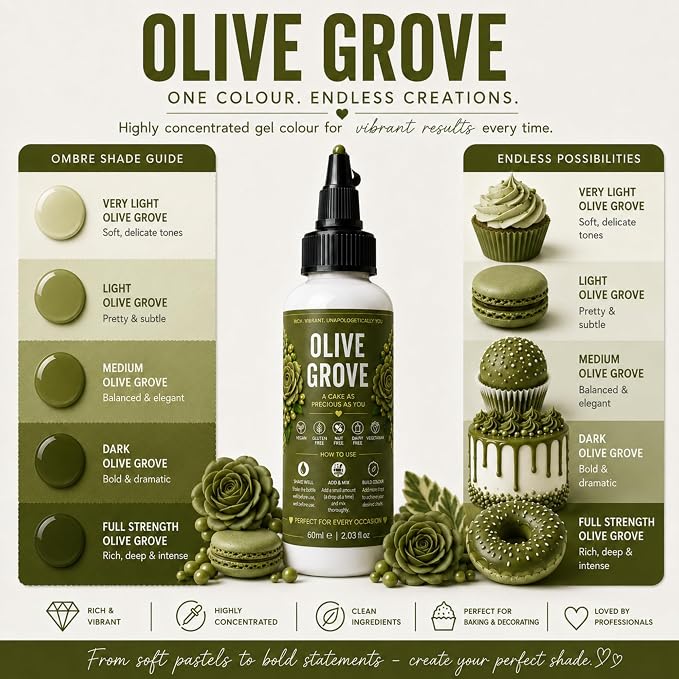 Confect Olive Grove Gel Food Coloring – Highly Pigmented Gel Based Food Color for Buttercream, Cakes, Cookies & Baking – 60mL / 2 FL OZ