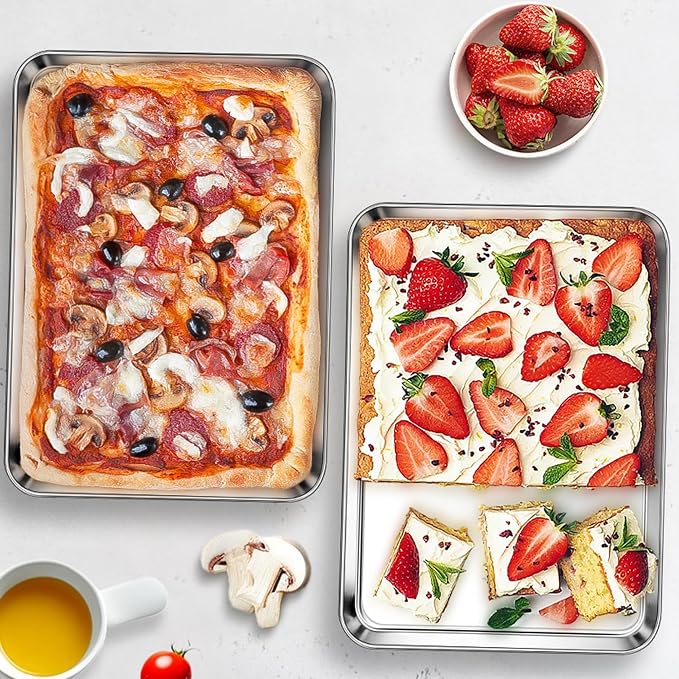 Homikit 3 Pack Baking Sheet, 9 x 13 Inches Stainless Steel Quarter Sheet Pan Set for Baking Cooking Toasting, Metal Cookie Tray Fits Toaster Oven, Non Stick & Rust Free, Dishwasher Safe