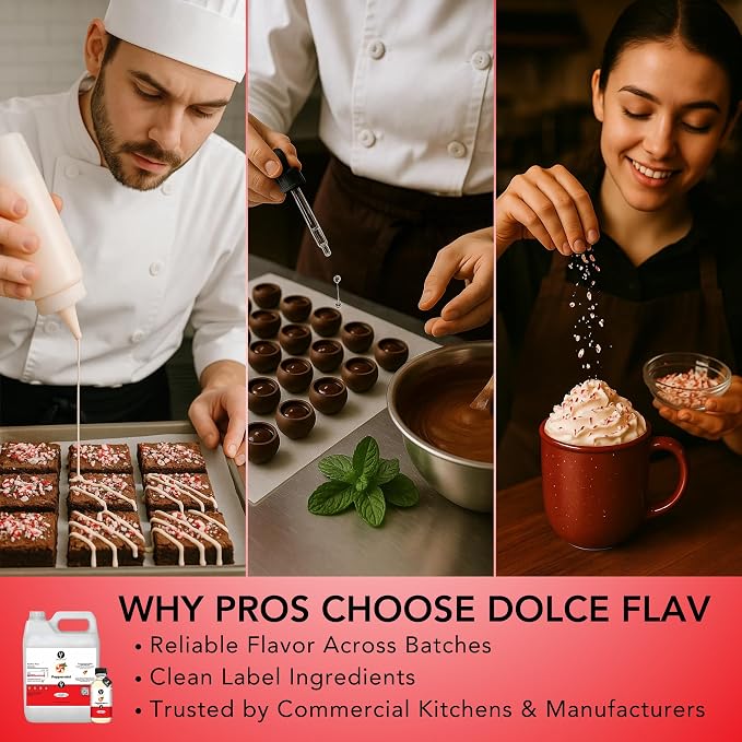 Dolce Flav Peppermint Flavoring – 32 oz. – Premium Oil-Based Extract for Chocolates, Frostings, Baked Goods & Confections | Ideal for Commercial Kitchens & Bakeries
