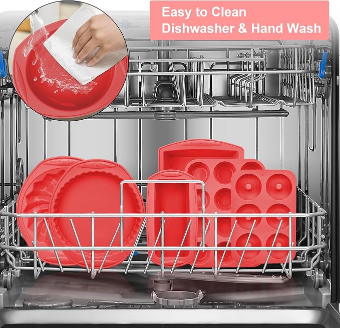 9-in-1 Nonstick Silicone Baking Pan Set, Fluted Cake Muffin Loaf Bread Pizza Cupcake Mold Tray, Heat Resistant Bakeware Utensils Kit