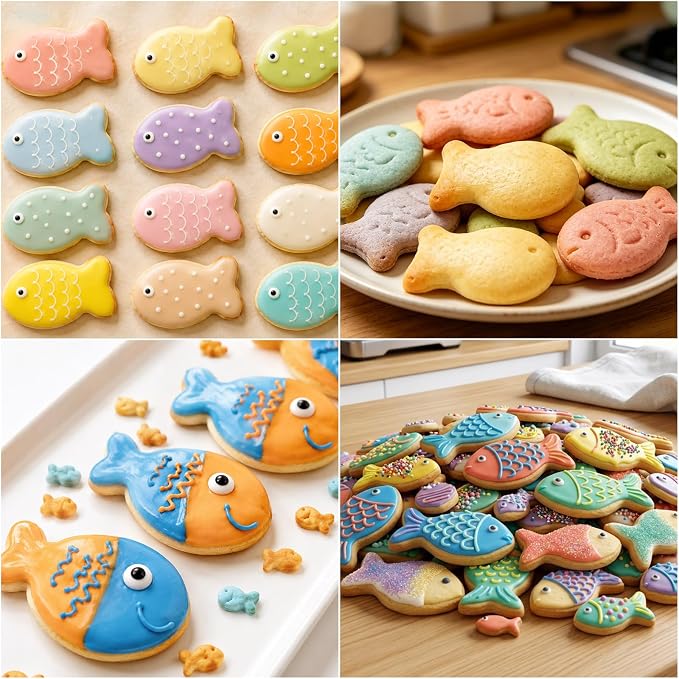 AIERSA Fish Cookie Cutters Set of 5, Food Grade Stainless Steel Fish Shaped Cookie Cutter with Storage Box, Dishwasher Safe Sandwich Cutters & Biscuit Molds for Kids
