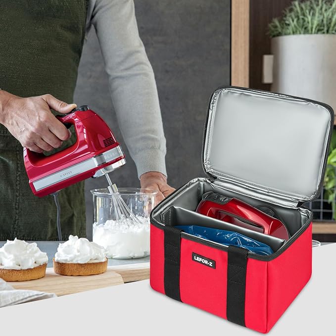 LEFOR·Z Hand Mixer Carrying Bag Compatible with KitchenAid 5/6/7/9 Ultra Power Speed Hand Mixers,Portable Travel Storage Case Bag Fits for Kitchen Aid Mixer Accessories,Red(Bag Only)
