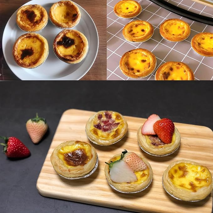 12 Packs Egg Tart Pan, Non-Stick Carbon Steel Molds, Reusable Mini Pie Mould Muffin Cupcake Pudding Baking Cup for Pies, Cakes, Quiche - Bakeware Tool 3 x 0.9inch