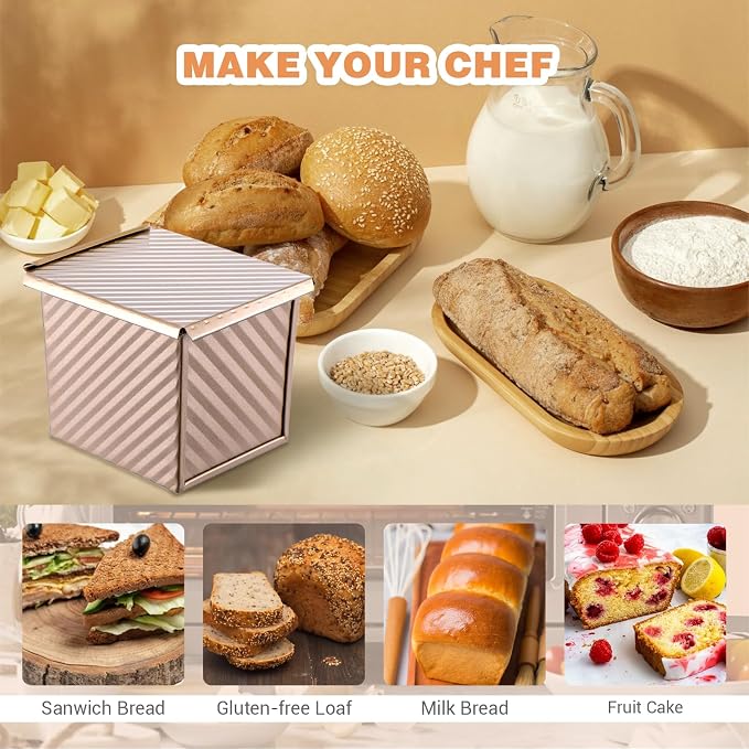 2 Pcs Square Nonstick Square Loaf Pan With Lid, 4.53 x 3.94 x 4.33 inch Mini Toast Box for Home Baking, Mini Cube Toast Box Ideal Baking Set Gift