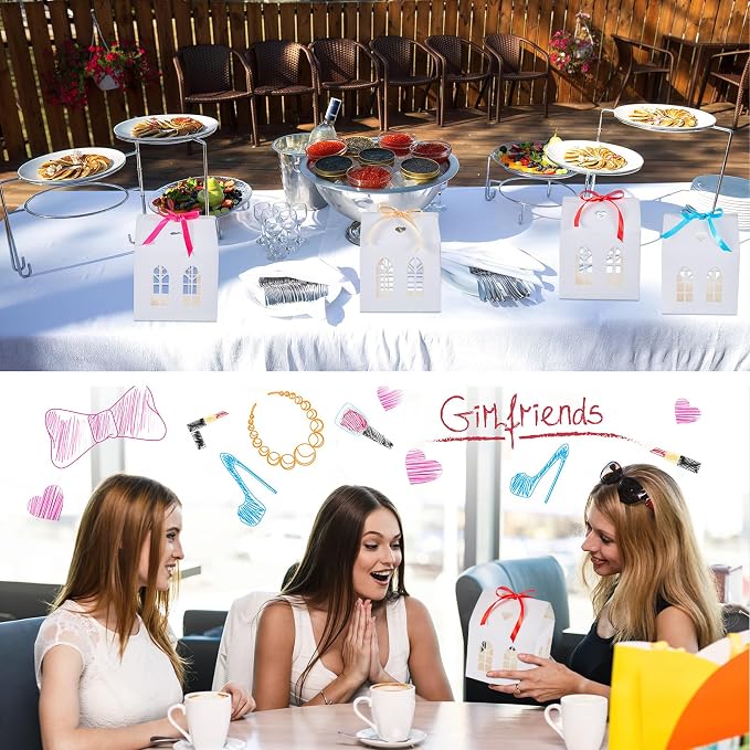 Engrowtic 25 Sets Medium House Shaped Gift Boxes with Ribbons House Shaped Paper Bakery Packaging Candy Box for Treats Real Estate Agent Gift Christmas Gingerbread Wedding Birthday Bridal Shower