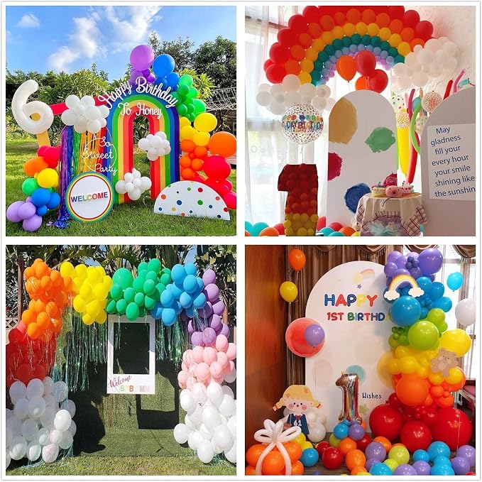 412pcs Rainbow Balloon Arch Kit Assorted Colors 18 12 10 5 Inch, Different Sizes Matte Latex Colorful Balloons for Baby Shower Birthday Wedding Party Decorations