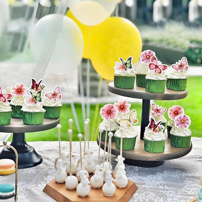 48Pcs Edible Flowers Blossom Cupcake Toppers Butterfly Edible Cupcake Toppers Floral Butterflies Drink Topper for Spring Baby Shower Floral Wedding Girls Birthday Mother's Day Cupcake Decorations
