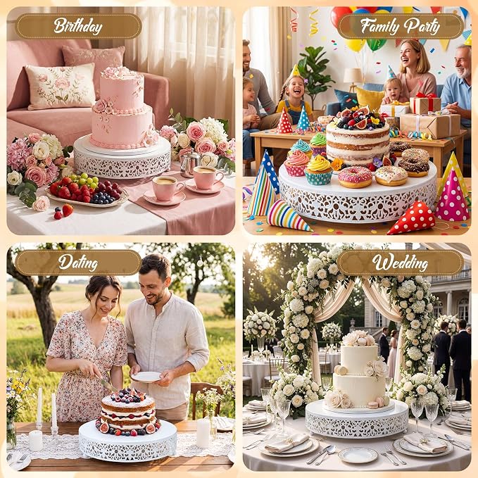 Wenqik 12 Inch White Cake Stand Set Metal Round Cupcake Dessert Stand with Cake Cutting, Spatula Wedding Cupcake Pastry Display Candy Holder Display for Wedding Party Birthday Baby Shower(Classic)