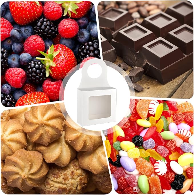 Mototo 30 PCS Kraft Paper Wine Bottle Boxes with Transparent Window Hanger Foldable Wine Bottle Empty Gift Boxes with Hanger for Valentines Christmas Candy Truffles Chocolate Cookies Packing, White