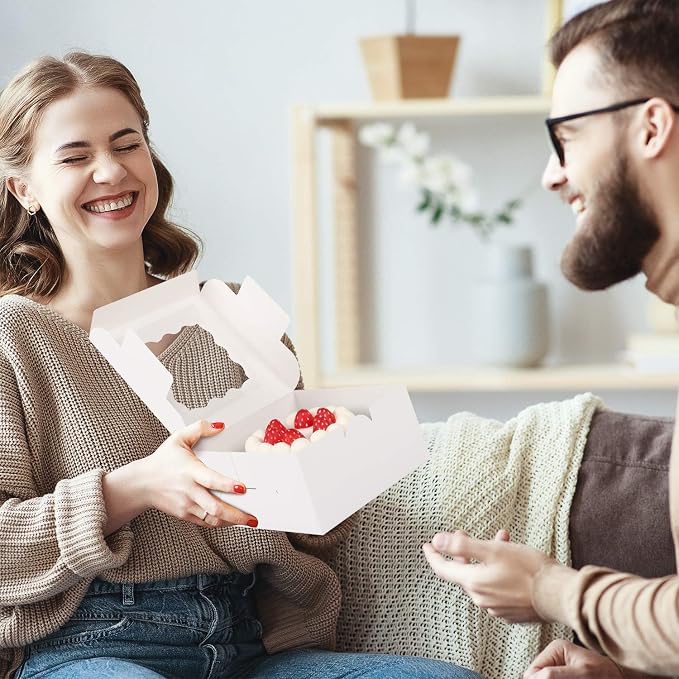 Moretoes 30pcs White Cookie Boxes with Window, 6x6x3 Inches, Bakery Boxes for Cookies, Pastry,Strawberries, Small Pie, Macarons