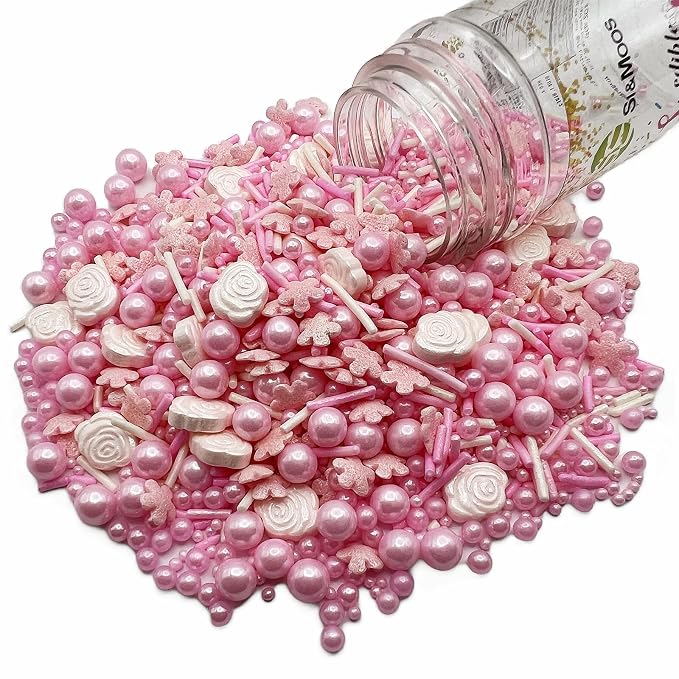 SE Si&Moos Pink Sprinkles for Cake Decorating Edible Pink Rose for Cake Decorating Valentines Sprinkles Pink Pearl Sprinkles for Cake Decorations, Baking, Ice Cream, Cookies, Cupcake Toppers Party Baby Shower Holiday Supplies 3 OZ