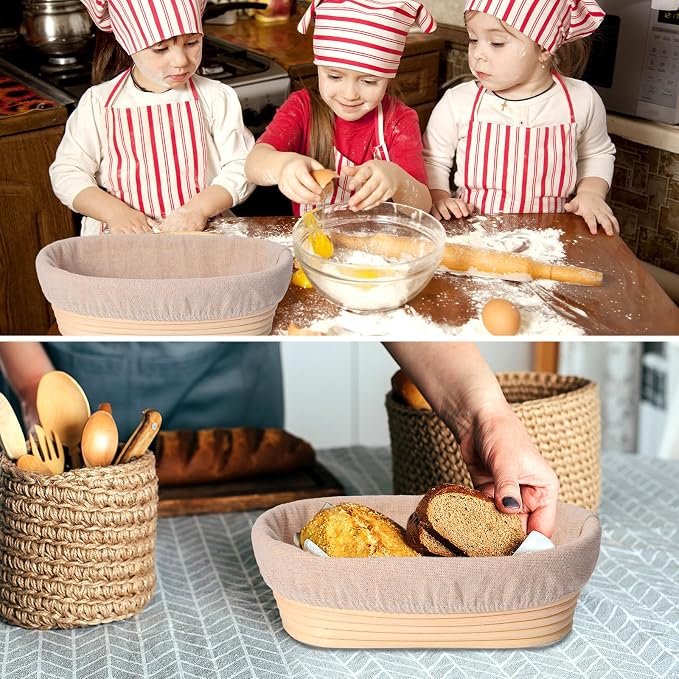 Gejoy 30 Set Bread Proofing Baskets 10 Inch Oval Shaped Banneton Dough Proofing Bowls Kit with Cloth Liner and Plastic Scraper Sourdough Basket for Home Sourdough Bakers Supplies