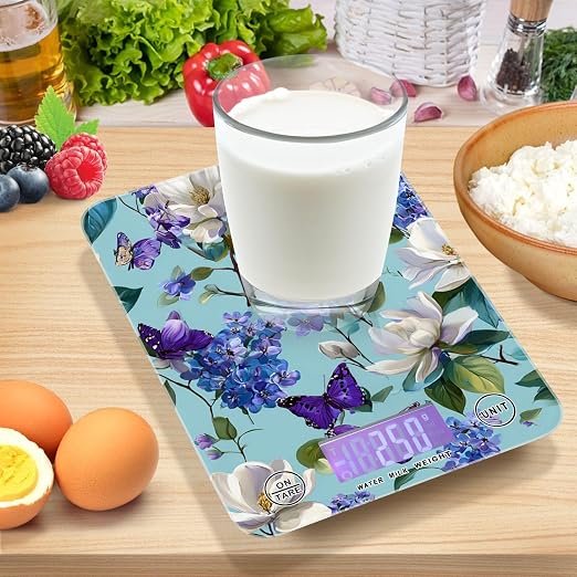 Food Scale Kitchen Scale for Baking Cooking Digital Food Weighing Measuring Scale Small Waterproof Electric Food Scale Elegant Hydrangeas Magnolias Butterflies