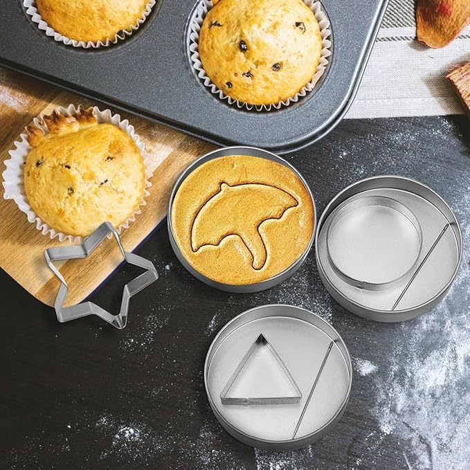 Korean Sugar Candy Making Tools 6 Pieces Stainless Steel Cookie Cutters Set ,Umbrella Triangle Star Round Baking Cake Biscuits Chocolate Molds