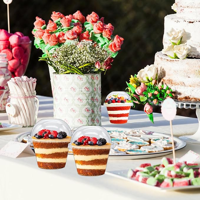 Tiaiidi 100 Pack 6 oz Plastic Dessert Cups,Disposable Parfait Cups with Dome Lids (No Hole),Clear Plastic Party Cups for Fruit,Ice Cream,Yogurt,Cold Drinks,Cupcake,Snack