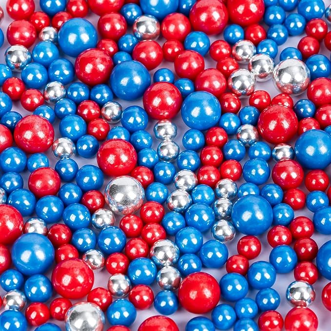 Edible Patriotic Sprinkles,July 4th Blue Red and Silver Pearl Sprinkle Mix for USA Baking Decorations,130g,Edible Sugar Pearls for Captain Cake Decorating,Cookies,Ice Cream,Fondant Cake,Cupcakes,Desserts,Flag Day,Independence Day,4th of July Party Supp...