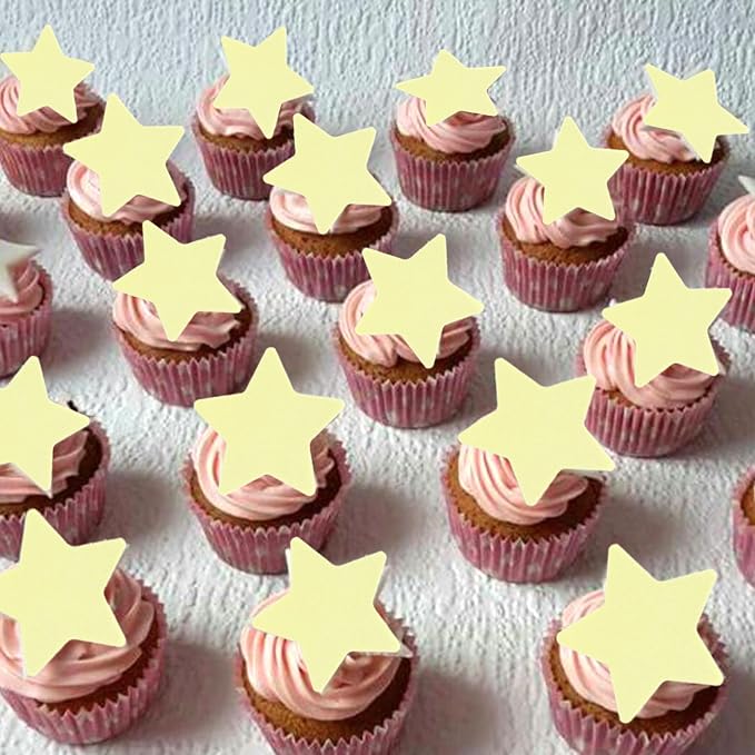 60 PCS Edible Star Cupcake Toppers Edible Stars for Cake Decorating Twinkle Star Cupcake Picks for Wedding Engagement Bridal Shower Birthday Baby Shower Party Cake Food Decorations Supplies Yellow
