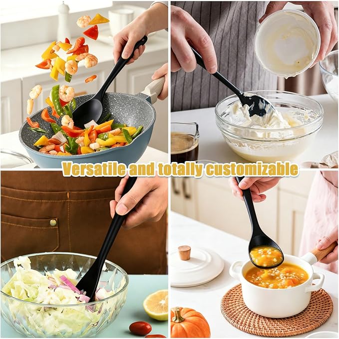 2 Pcs Silicone Spatula,Heat Resistant Rubber Spoonula, Seamless Non-Stick Flexible Scrapers for Baking Mixing Tool (BLACK)