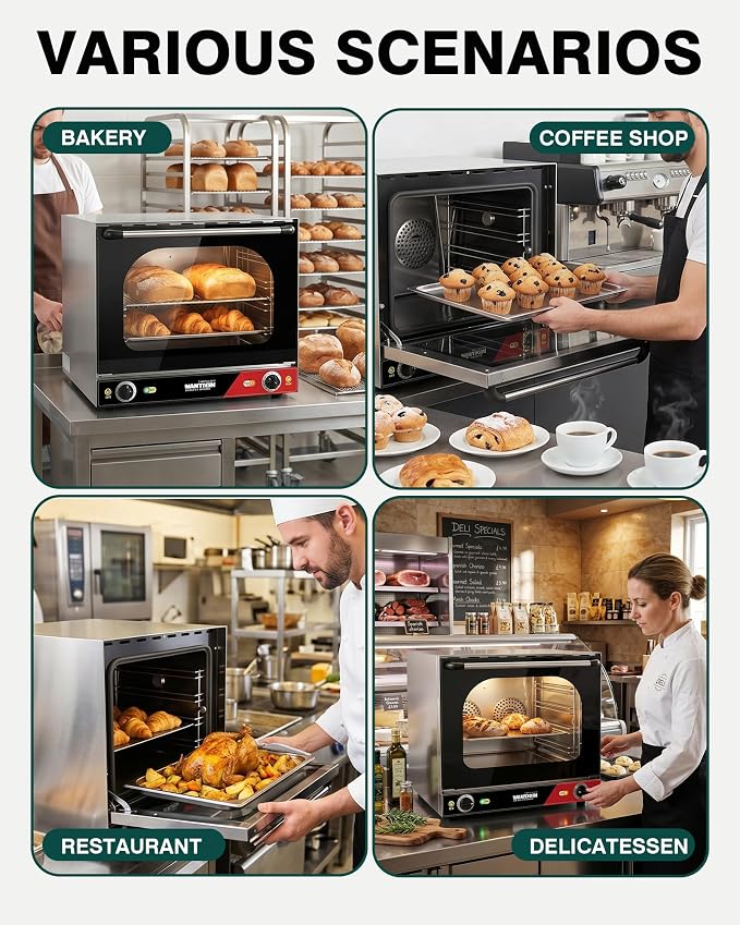 WantJoin Countertop Commercial Convection Oven - 2.3 Cu. Ft./66L Half-Size Oven with Dual Fan, 1800W, CSA Certified, Enamel Interior, Stainless Steel, Temperature Control & Timer, for Restaurants Cafe