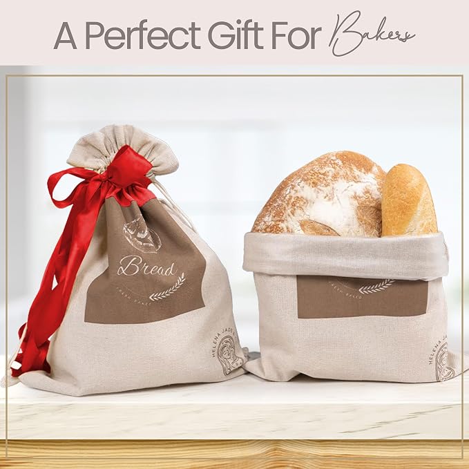 Linen Bread Bags for Homemade Bread (2 Pack, XL) ā Easy to Clean Large Reusable Cloth Bags for Sourdough, Sandwich & Loaf Storage, BPA-Free Linen Bag with String Closure For Fresh Breads Storage