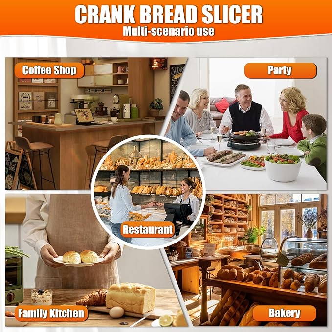 Upgraded Foldable Manual Bread Slicer,Manual Bread Slicer with Hand Crank,Adjustable Thickness,Equipped with Stainless Steel Blades,Non-Slip Base,Graduation Lines