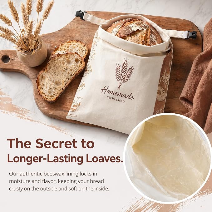 Beeswax Bread Bags for Sourdough,Reusable Organic Linen Cotton Bread Storage Bag with Removable Wax Liner – Easy Clean & Keeps Homemade Bread Fresh (style-C)