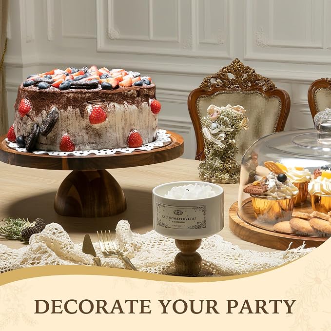 Cake Stand with Lid, 2 in 1 Acacia Wood Acrylic Dome, No Glass, 12in | 2 In 1 Cake Stand & Charcuterie Board, More Stable and Large, Suitable for Various Party Scenes, Inclued EDIBLE PENS with DIY