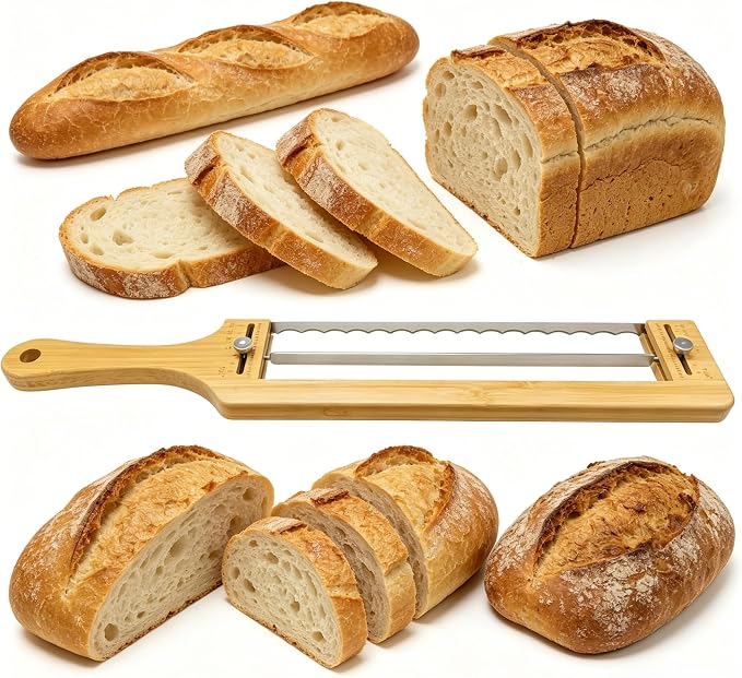 Adjustable Bread Knife for Homemade Bread - Sourdough Bread Slicer | with 1/2-inch and 1-inch Thickness Guides for Sourdough Baguettes Sandwiches