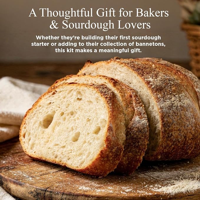 Sourdough Bread Kit – 9-Inch Banneton Proofing Basket with Liner, Whisk, Lame, Scrapers and Recipe Guide | Complete Bread Making Supplies and Sourdough Tools – Great Gift Idea for Bakers