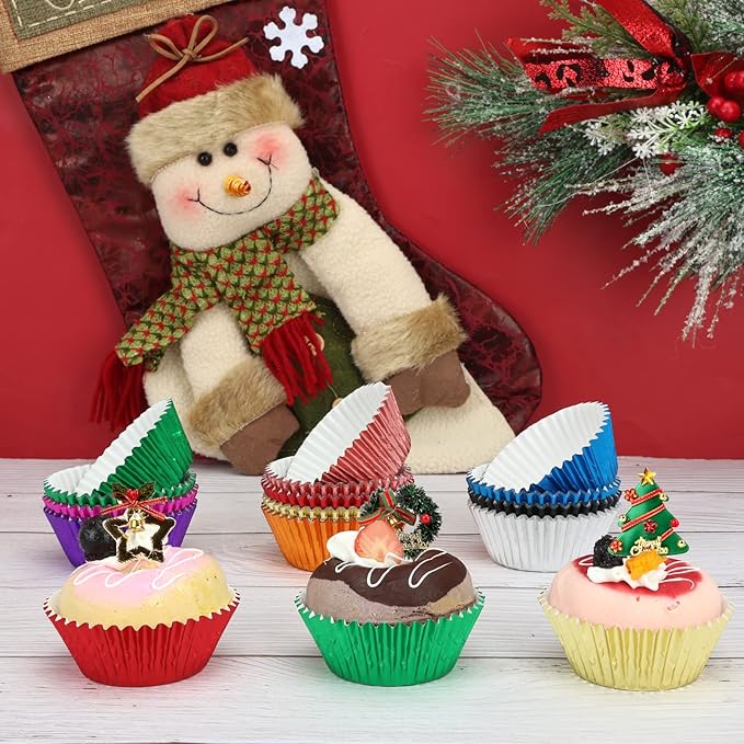 BAKHUK 500pcs Cupcake Liners for Baking, Foil Cupcake Liner, Standard Size 2 Inches 10 Colors Cupcake Liners