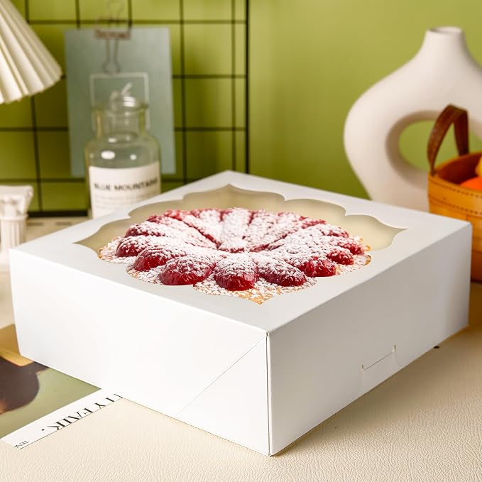 NPLUX 30 Pack Pie Boxes with Window 10x10x3 in Bakery Boxes Perfect for Pies, Cheesecake, Cookies, Muffins and Chocolate Covered Strawberries, Graduation Gifts Party Favors(White)