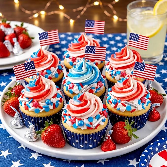 Patriotic Sprinkles, 4th of July, 130g/4.59oz, Edible Red White Blue Jimmies Sprinkles for Cake Decorating, Cake Decorations, Cupcake Toppers, Independece Day Festival Supplies