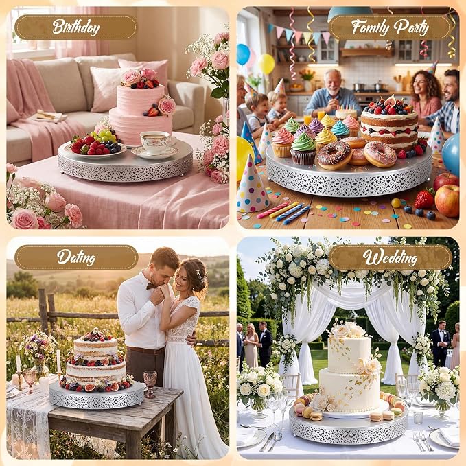 Wenqik Cake Stand 20 Inch Round Metal Cupcake Dessert Wedding Cake Stand Cookies Display Holder Fruit Serving Tray for Table Wedding Birthday Anniversary Party(Silver)