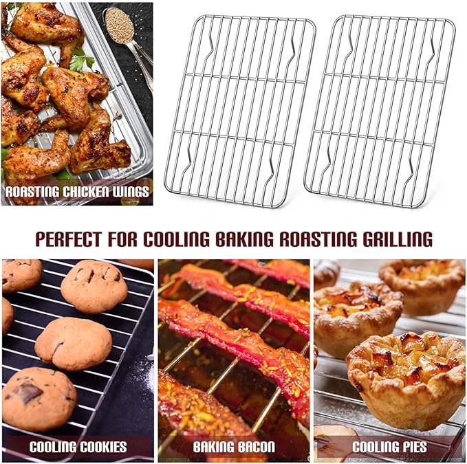 E-far Baking Cooling Rack Set of 2, Stainless Steel Metal Roasting Cooking Racks, Size - 11.6'' x 9'', Non Toxic & Rust Free, Oven & Dishwasher Safe