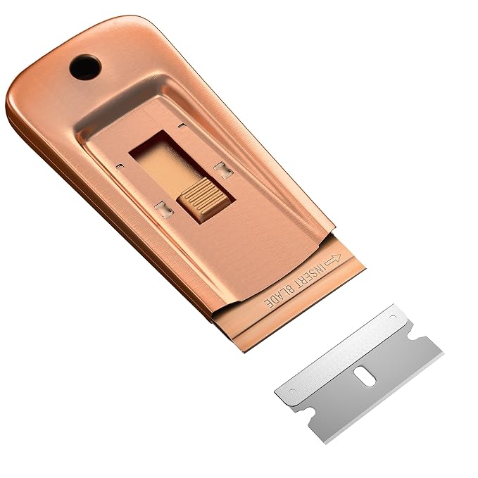 Bates- Metal Razor Blade Scraper Tool, 2 Pack, 30 Extra Blades, Rose Gold, Heavy-Duty Cleaning Razor Scraper Tool