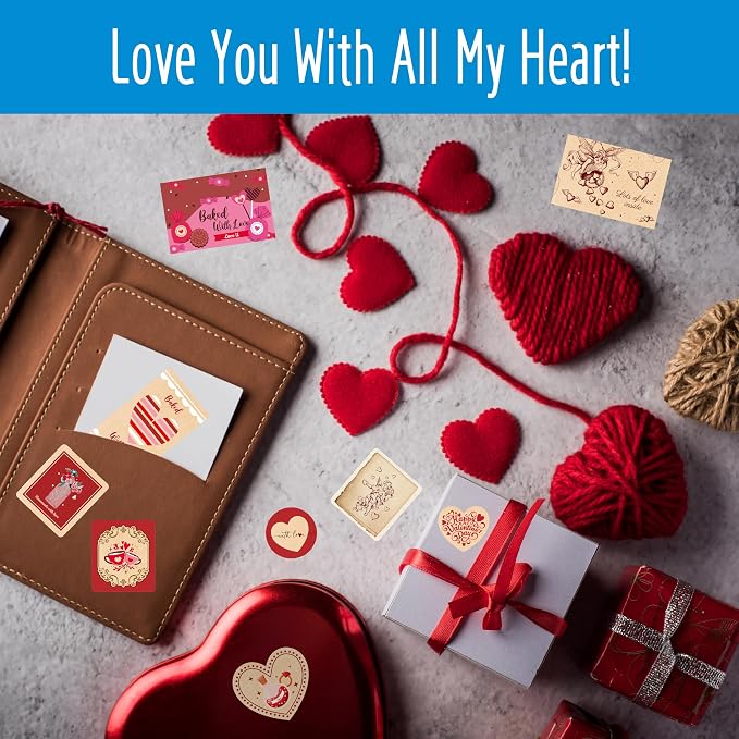 420 PCS Kraft Valentine Stickers, Vibrant Heart Stickers Self-Adhesive Love Decoration Labels, Use for Couple, Valentine's Day, Gifts, Wedding, Anniversary, Scrapbook Decors (15 Sheets)