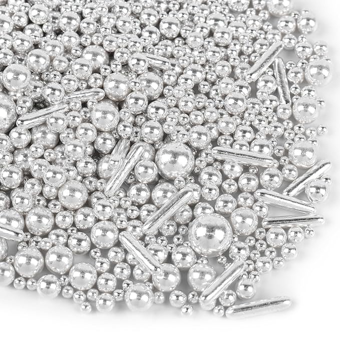 Silver Sprinkles for Cake Decorating, Silver Pearl Sugar Cupcake, Cookies, Ice Cream Toppings, 3.5 Ounces Cake Decorationss Baking, Perfect for Wedding, New Year’S Eve, Christmas Party