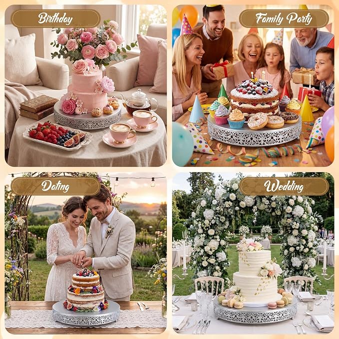 Wenqik 16 Inch Silver Cake Stand Set Metal Round Cupcake Dessert Stand with Cake Cutting, Spatula Wedding Cupcake Pastry Display Candy Holder Display for Wedding Party Birthday Baby Shower(Classic)