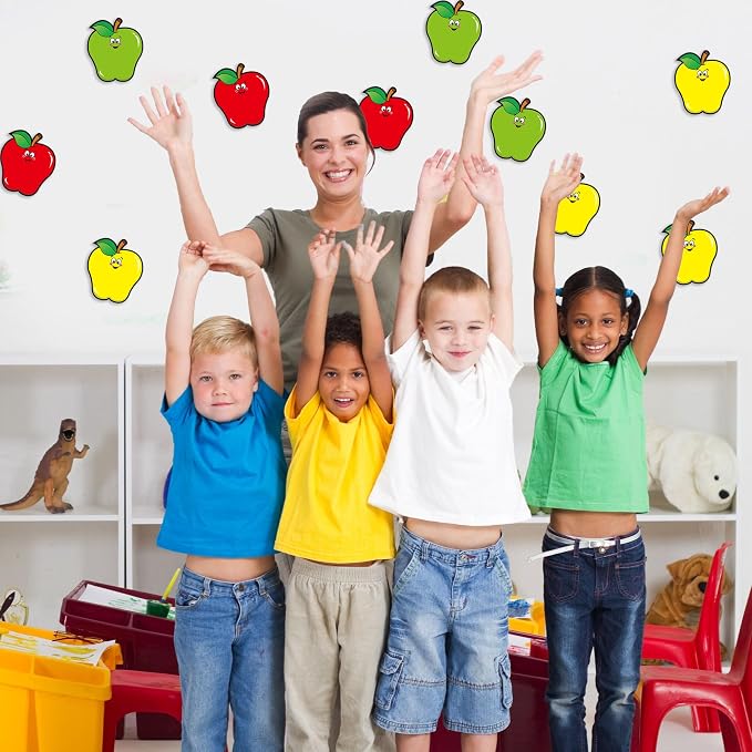 Vuzvuv 48Pcs Apple Shape Paper Cutouts with 100Pcs Glue Points,Apple Cut Outs Bulletin Board Decorations for Birthday Party Theme Decor Supplies