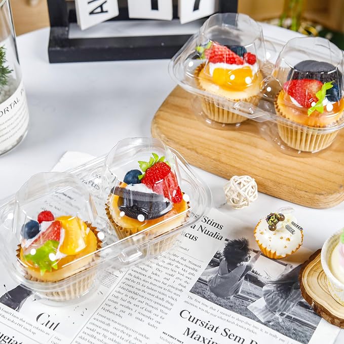 NPLUX 2 Count Cupcake Containers 75 Pack Cupcake Holder with Connected Airtight Lid Cupcake Boxes for 150 Cupcakes Muffins, BPA Free, Standard Size