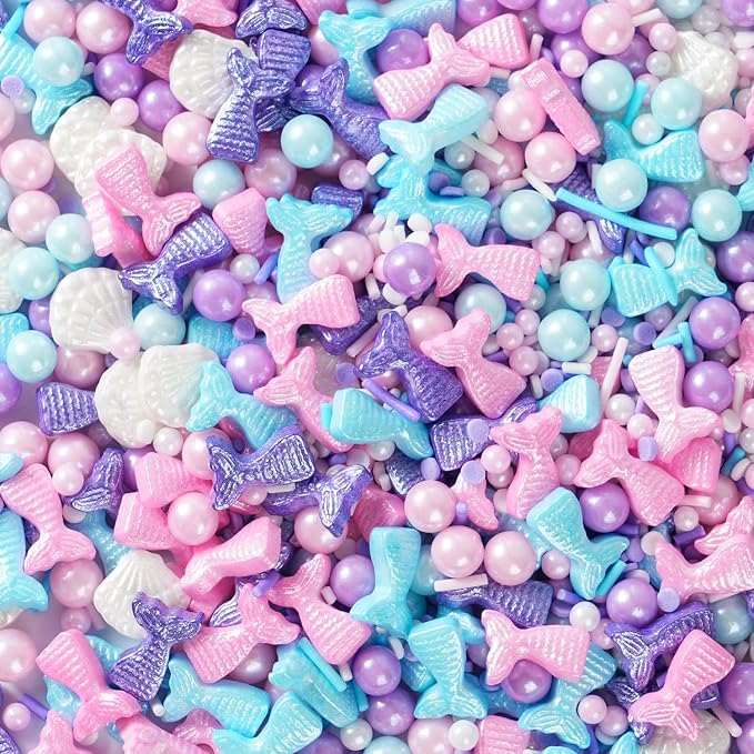 Mermaid Sprinkles Edible Sugar Pearl Shell Jimmies Mix 120g/4.3oz Pastel Sprinkles Ocean Summer Baking Cake Fun Decorations Perfect for Baking Ice Cream,Cookies,Dessert,Cupcake Topper,Birthday Party Supplies